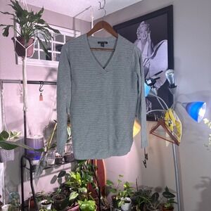 Hilary Radley Gray Textured Knit V Neck Long Sleeve Sweater Top Women M